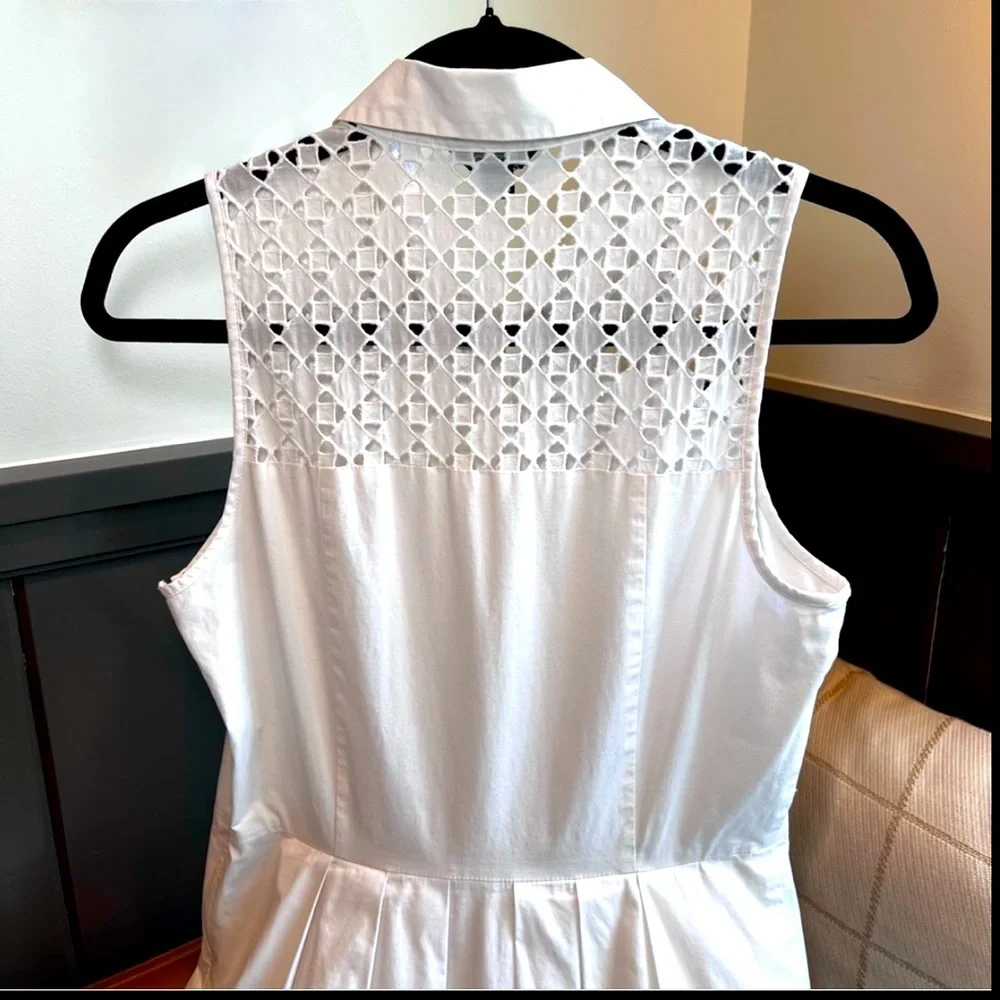 ANN TAYLOR White Eyelet Shirt Dress A-Line Cotton Lace Sleeveless Size 4 Summer - Picture 16 of 17